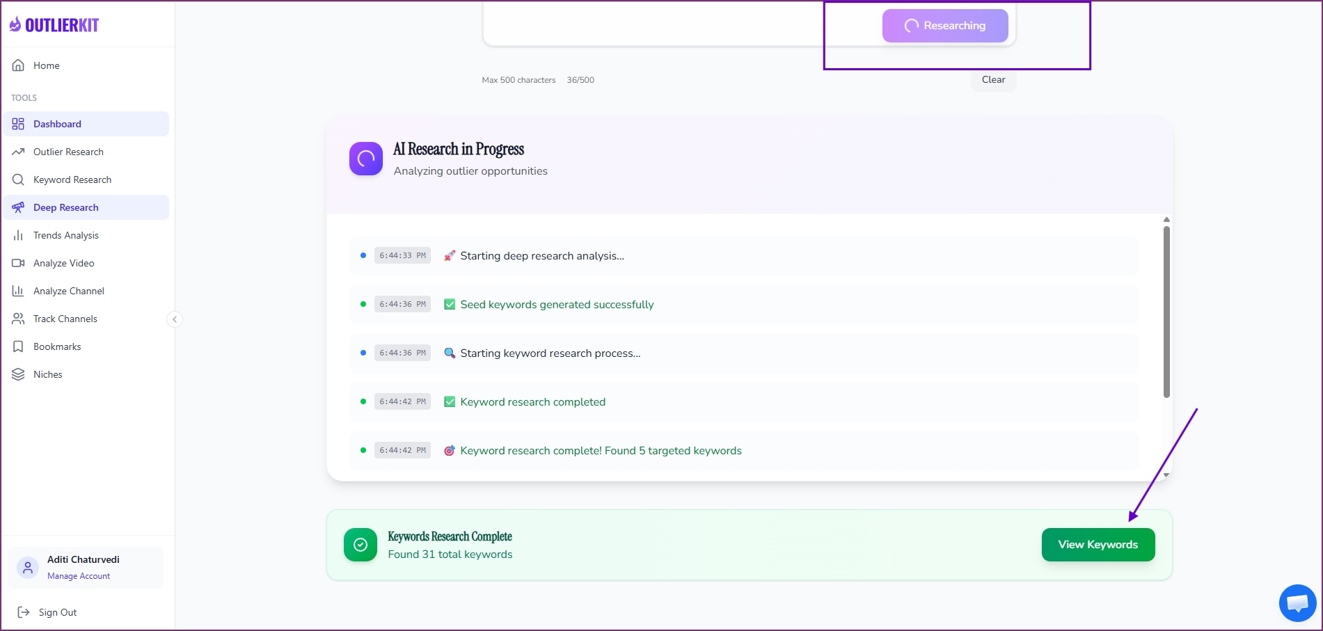 Deep Research processing animation