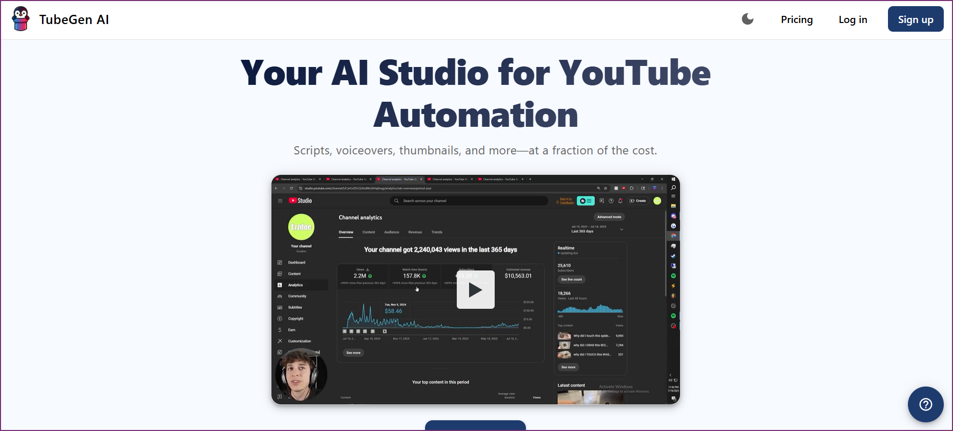 TubeGen AI dashboard screenshot