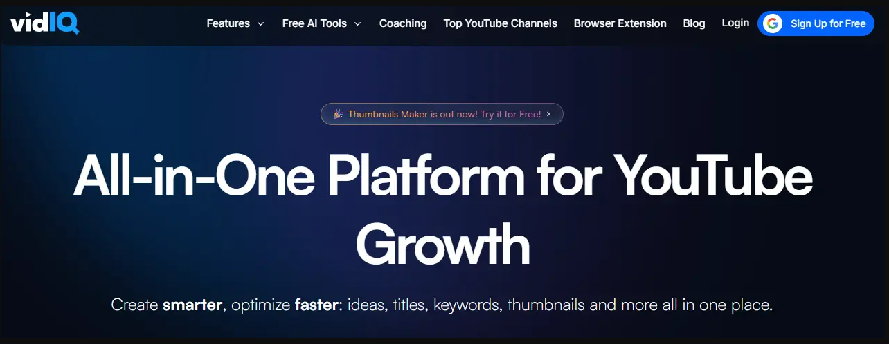 VidIQ dashboard screenshot