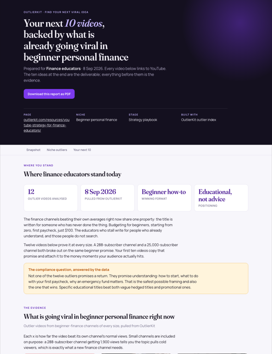 First page of the viral ideas report for finance educators